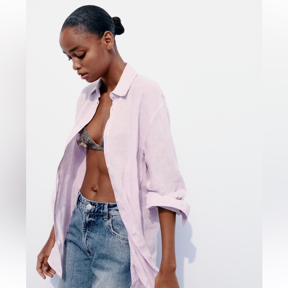 Zara 100% linen - light pink XS button up - Picture 2 of 6